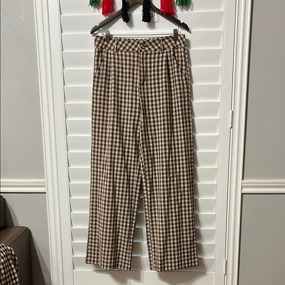 Brown Checkered Dress Pants